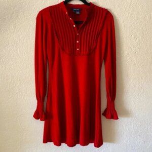 Ralph Lauren Long Sleeve Dress Size L Red Ruffle Details Mini Pleated Buttons